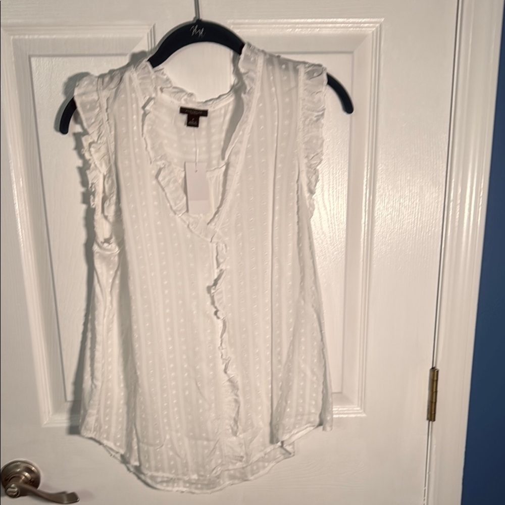 Ann Taylor Cream Ruffled Mandarin Collar Blouse